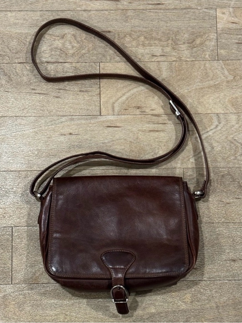 Adrian Klis Brown Leather Crossbody Bag Front Buckle Strap Western